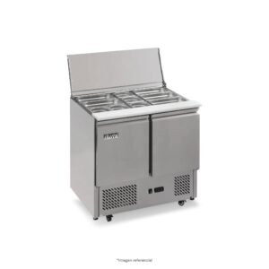 Mesa ensaladera refrigerada con 2 puertas y 10 posas